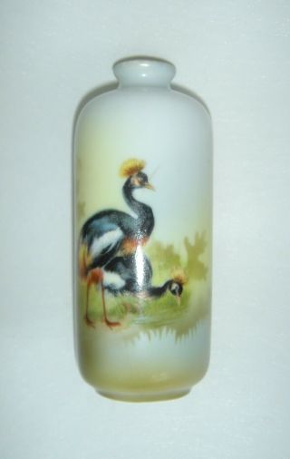 Antique/vintage Rs Prussia Porcelain Birds Vase: Black Crested Cranes Decoration