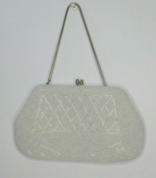 Vintage White Beaded Purse Evening Bag Clutch Made In Japan