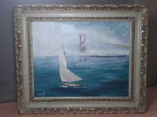 Outstanding Vintage Mcm 1969 Oil Painting Regalia,  San Francisco Marina