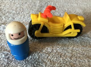 Vintage Fisher Price Little People Motorcycle And Rider Blue/white