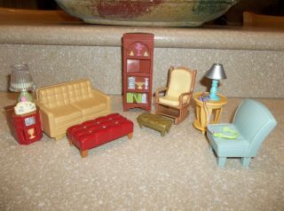 7 Pc Vintage Living Room Set Couch Lights & Sound Lamp & Radio Cabinet Chair,