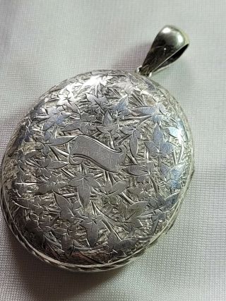 Antique Victorian Solid Silver Engraved Large Photo Locket Pendant