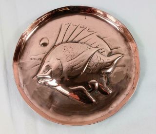 Rare Antique Arts & Crafts Copper Dish Stamped Newlyn John Pearson Style Fish