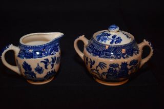 Blue Willow Sugar And Creamer - Made In Japan Authentic Antique Or Vintage
