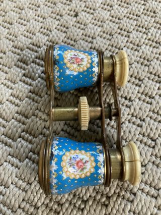 Antique Victorian French Guilloche Enamel And Hand Painted Opera Glasses