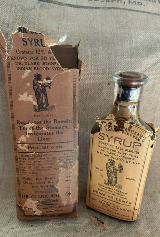 Antique Advertising Bottle Clark Johnson Quack Medicine Tonic Indian Blood Syrup