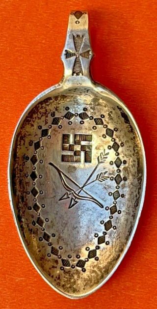 Navajo Indian Style Swastika Fred Harvey Sterling Silver Pendant Souvenir Spoon