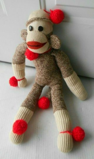 Vintage Sock Monkey Mid Century With Hat And Pom Poms