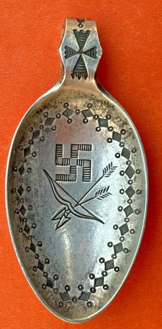 Indian Navajo Style Swastika Fred Harvey Sterling Silver Pendant Souvenir Spoon