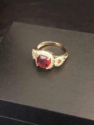 Vintage Gold Estate Ring w/ ruby and simulated diamonds stamped 14k Weighs 4g 2