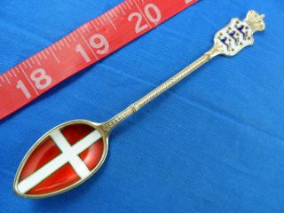 Denmark David - Andersen Enamel Bowl Sterling Souvenir Spoon Pre - 1925 Goldwashed