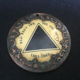 Antique 51st Regiment Indiana Vet.  Vol.  Infantry Civil War Pin Back Button