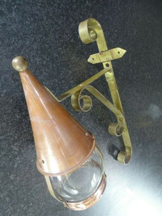 Vintage Arts And Crafts Style Wall Light Glass Brass Copper Lantern
