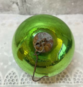 1880 - 1890 Antique 3.  5” Kugel Green Glass Round Christmas Ornament Germany