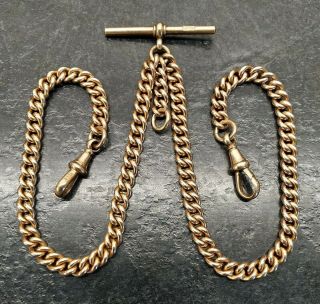 Antique All Rolled Gold Curb Link Double Albert Pocket Watch Chain T,  H.
