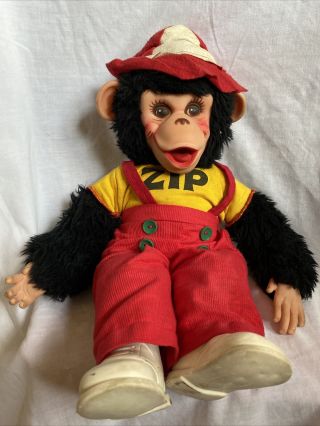 Vintage Rushton Zip The Monkey Rubber Faced Plush 15 " Zippy With Hat