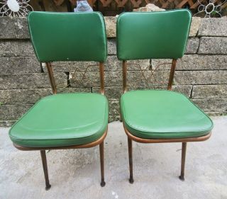 Set Of Vtg Vinyl & Metal Kitchen Dining Room Chairs Retro For Formica Table