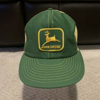 Vintage 70s 80s John Deere Patch Mesh Trucker Snapback Hat Green Yellow Usa Made