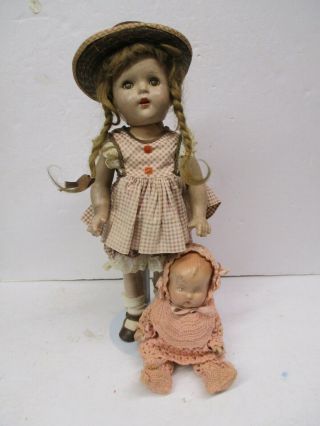 Vintage Unmarked Composition Doll 15 1/2 In & Composition Baby Unmarked 8 In