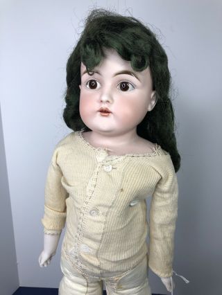 21” Antique Kestner 13 Bisque Doll Germany Brown Stat Eyes Patched Leather Body