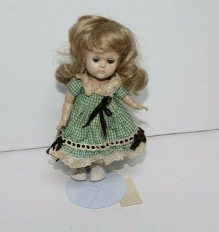 Vtg Ginny Vogue Doll With Green And White Summer Dress - Vintage Ginny Doll