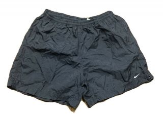 Vintage Nike Essential Logo Gray Tag Black 100 Nylon Shorts Women 