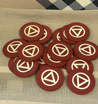 Vintage Clay Poker Chips - Set Of 20 Red Chips With Triangle Design - Great