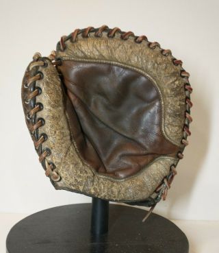Vintage Antique Leather Catchers Mitt Baseball Glove Button Back Early 1900s