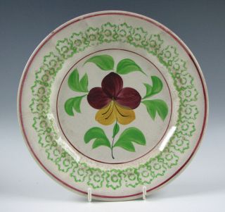 Antique Stick Spatter Pansy Plate 19th Century Ironstone