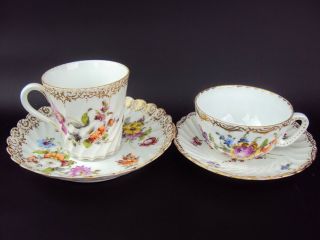 Dresden Antique Porcelain Meissen Hand Painted Tea Coffee Cup Saucer