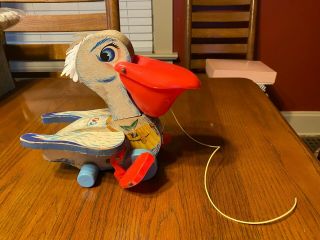 Vintage 1961 Fisher Price Pelican Pull Toy 794 Open And Close Mouth