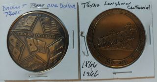 Dalhart Texas One Dollar & 1866 - 1966 Texas Longhorn Centennial Trail Drive Coins
