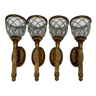 Wall Candle Sconce Ornate Gold Tone Holder Glass Globe Set Of 4 Home Interiors