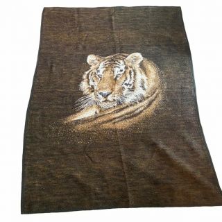 Vintage Biederlack Tiger Head Reversible Throw Blanket 55 X 73 Brown White Soft
