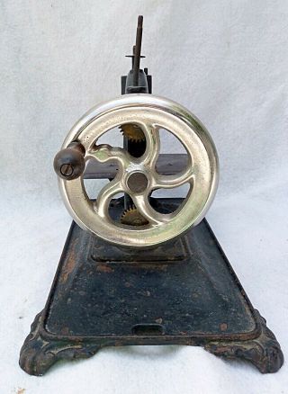 C.  1890 Cast Iron Hand Crank German Sewing Machine,  Nickel Plated Wheel 2