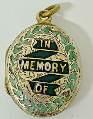 Antique Gold Cased Mourning Locket In Memory Of Enamel Decoration