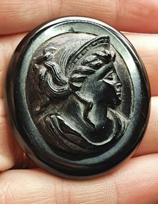 Antique Victorian Carved Jet Cameo Brooch