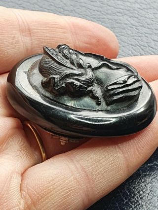 ANTIQUE VICTORIAN CARVED JET CAMEO BROOCH 2