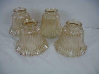 4 Antique Amber Iridescent Hobnail Glass Light Fixture Lamp Shades Vintage Flute