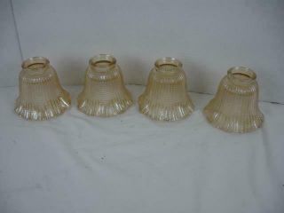 4 Antique Amber Iridescent Hobnail Glass Light Fixture Lamp Shades Vintage Flute 2