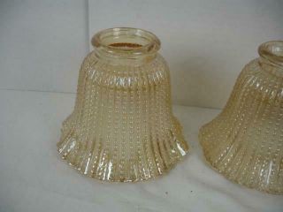 4 Antique Amber Iridescent Hobnail Glass Light Fixture Lamp Shades Vintage Flute 3