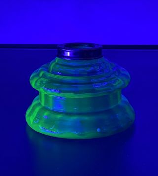 Antique Green Uranium Glass Oil Lamp Font / Base,  Brass Collar