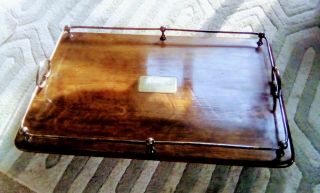 C1900 Large Serving Tray Oak Silver Plated Victorian Antique Arts & Crafts