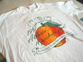 Vtg 90s Retro Georgia Peaches Atlanta Travel White Graphic Tee T - Shirt Large Euc