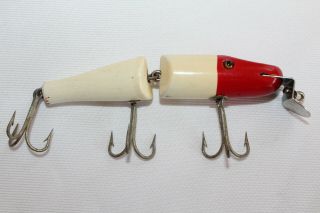 VINTAGE FISHING LURE CREEK CHUB JOINTED PIKIE MINNOW RED & WHITE - 5 INCH 2