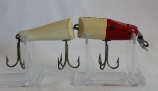 VINTAGE FISHING LURE CREEK CHUB JOINTED PIKIE MINNOW RED & WHITE - 5 INCH 3