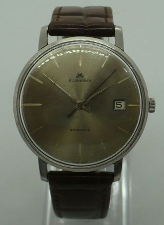 Vintage Bucherer 25 Jewel Automatic Wristwatch With Date Runs Well
