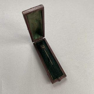Antique Victorian 9ct Gold Black Enamel Mourning Pin And Box