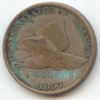 1857 Flying Eagle Cent,  Counterstamp,  I.  W.  Scott