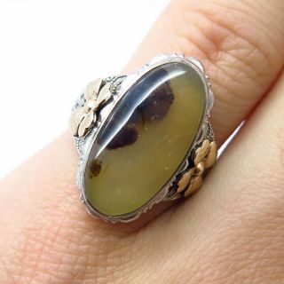 Ostby Barton Antique Art Deco 14k Gold & Sterling Silver Moss Agate Ring Size 7